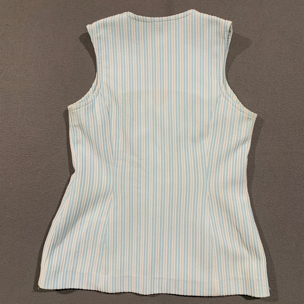 Perception Seersucker Vest Women Medium Blue White Striped Coastal Grandma Retro - Picture 7 of 7
